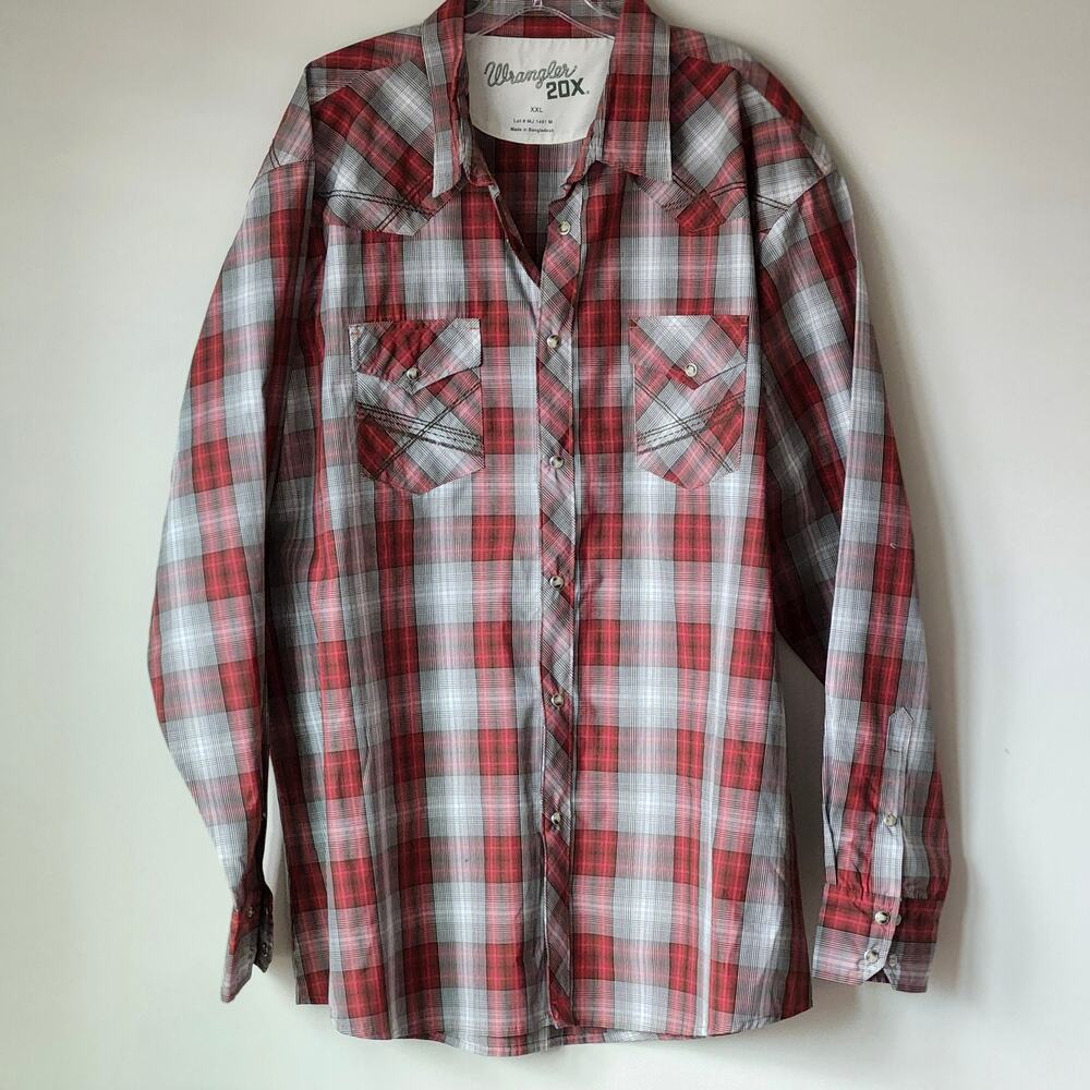 Wrangler 20X Red Plaid Texan Cowboy Farmer Shirt Men's 2X Pearl Button A0056